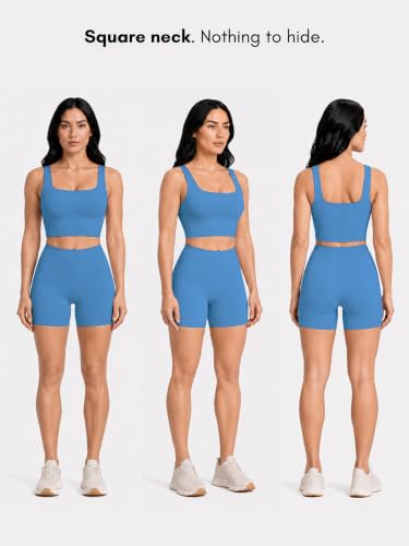 Image of Sunzel Square Neck Longline Sports Bra, Built-in Bra Crop Tank Top