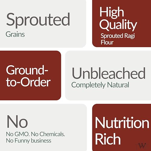 Image of TWF Sprouted Ragi Flour | Naturally Solar Dried | Sprouted Finger Millet Flour | Nachni Atta | High Protein | No Additives or Preservatives (500g)