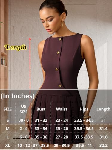 Kaei&Shi Pleated Formal Dress,Sleeveless Drop Waist Mini Dresses,Business Casual Outfits for Women Church Dinner Burgundy X-Large