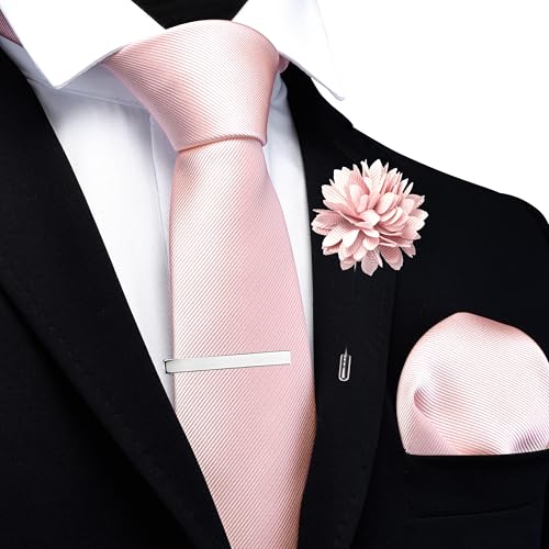 Image of Branduce 3.15 inch(8cm) Solid Formal Tie and Pocket Square Plain Necktie Lapel Pin and Tie Clip Set for Men
