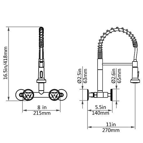 Dolgaba 2 Hole Wall Mount Kitchen Faucet With Sprayer Dual Handle Commercial Style Spring Sink Faucet, Orb Finished #TOP5