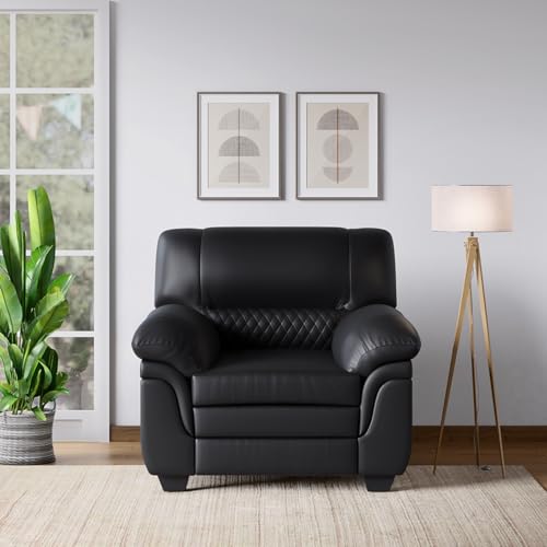 Image of Interio by Godrej Sofa Orleans Plus 1 Seater Sofa for Living Room, Leather, Black