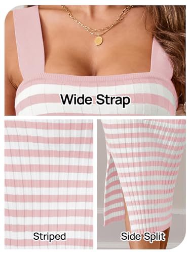 Image of MEROKEETY Womens Summer Striped Bodycon Midi Dress 2026 Beach Vacation Sleeveless Tank Ribbed Knit Baby Shower Sweater Dress