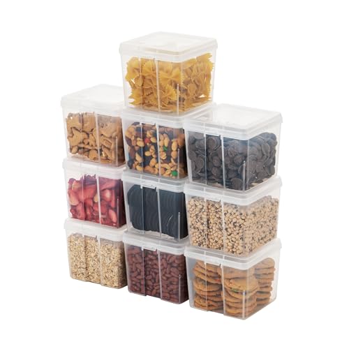 IRIS USA Food Storage Containers Set, 1.3 Qt – 10 Pack, Food Grade Plastic | BPA-Free, Clear View, Flip Top Lid, Stackable, For Snacks, Cereal, Nuts, Dry Goods