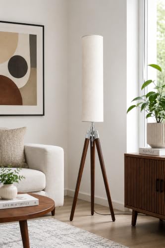 Image of Modern Floor Lamp, Black Metal, Tall Fabric Shade