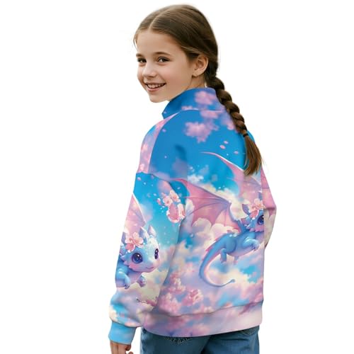 Image of AmzPrint Girls Graphic Quarter Zip Coat Long Sleeve Lightweight Oversized Athletic Running Hoodies For Kids Teen Girls