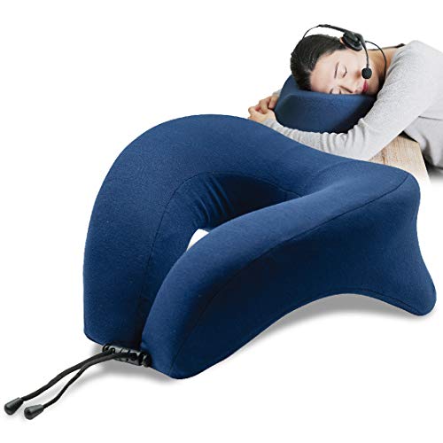 【うつぶせ凄快適】昼寝枕 HIRUNEGAO デスク まくら うつ伏せ おひるねピロー 低反発 首まくら 快眠 (ブルー)