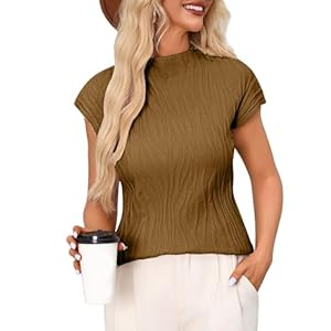 Totatuit Womens Cap Sleeve Sweater Vest 2024 Trendy Textured Clothes Short Sleeve Shirts