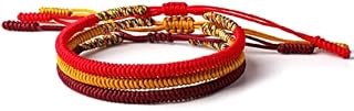 Tibetan Buddhist Handmade Lucky Knot Rope Bracelet (Set of 3 - Red, Deep Red, Golden)