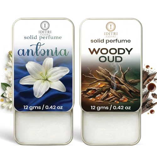 Image of IDITRI EXPORT Solid Perfume |Woody oud&Antonia Alcohol Free Wax Perfume Balm, Long Lasting | Pocket Tin 12g, Pack Of 2| Non Greasy Smooth Glide, Travel Friendly Men And Women