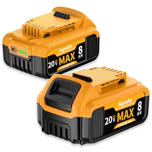 Ageabe 20V Max 8000mAh Battery Compatible with Dewalt DCB208 DCB207 DCB204 DCB203 DCB201 DCB200 Cordless Tools and Chargers 2 Packs