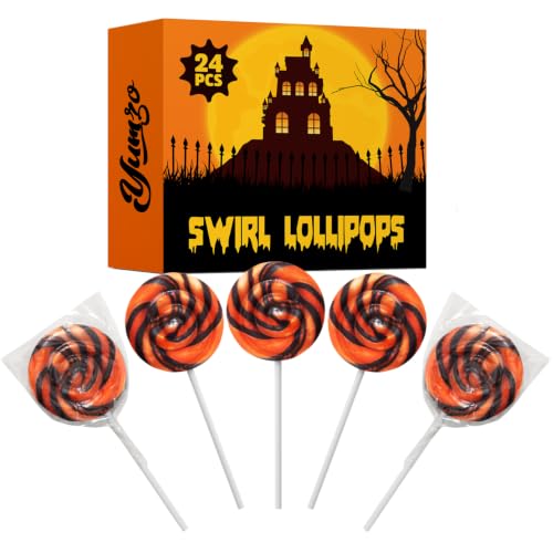 Orange and Black Swirl Lollipops, 24 Pack Halloween, Bulk | Suckers Individually wrapped, Halloween Lollipops Supply for Candy Buffets and Trick or Treat Bags - image 1