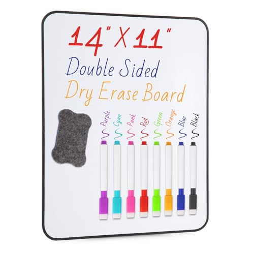 Small White Dry Erase Board Double Sided，Small Dry Erase Board 14x11 Inch,Mini White Board with 8 Markers for Students Office Kitchen