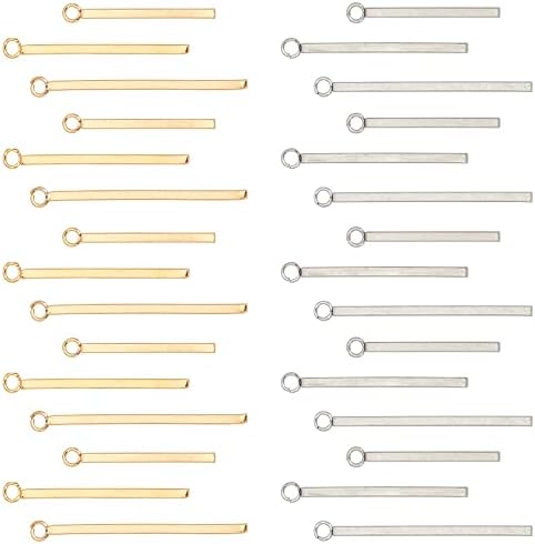 SUNNYCLUE 1 Box 60Pcs 3 Sizes Gold Vertical Charms Stamping Blank Bar Charms Stainless Steel Metal Bar Charm Rectangle Tags for Jewelry Making Necklace Earrings