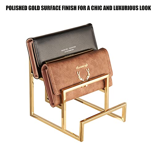 Elitnus Gold Clutch Purse Display Stand - 3 Steps Clutch Handbag Holder Purse Closet Organizer - Wallet Displays Rack for Boutique Store - Purse Stands for Display (Polished Gold)
