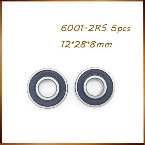 5pcs/Lot 6001-2RS 6001 RS 12x28x8mm Rubber Sealed Deep Groove Ball Bearing Miniature