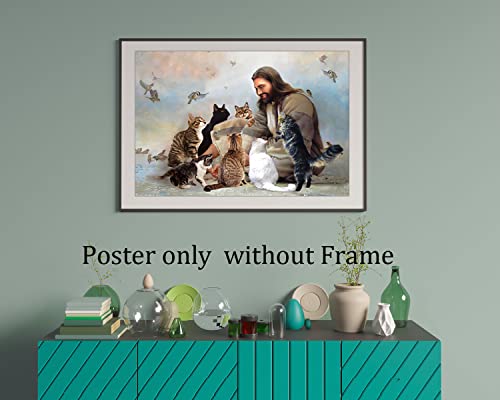 Animal Poste Wall Art | Jesus Poster Painting Artwork Wall| Cats Wall Art Canvas Prints| Frameless Decoration | Bathroom Bedroom Kids Girls Boys Childrens Room 12*16Inch (Frameless) (12X16Inch) #TOP2
