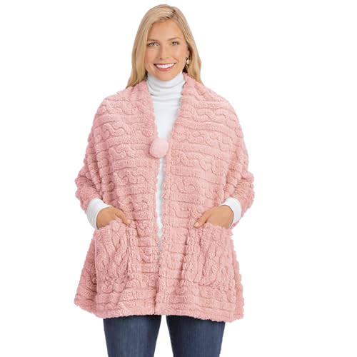 Collections Etc Cozy Textured Wrap with Pompom Clasp and Pockets2