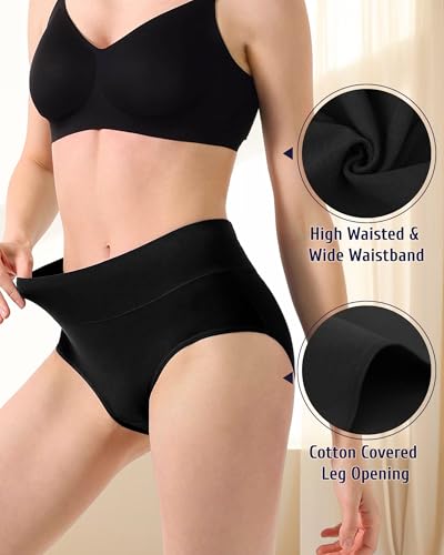 Anyball Women's Cotton Underwear High Waisted Briefs Full Coverage Soft Breathable Panties 5 Pack — view 4