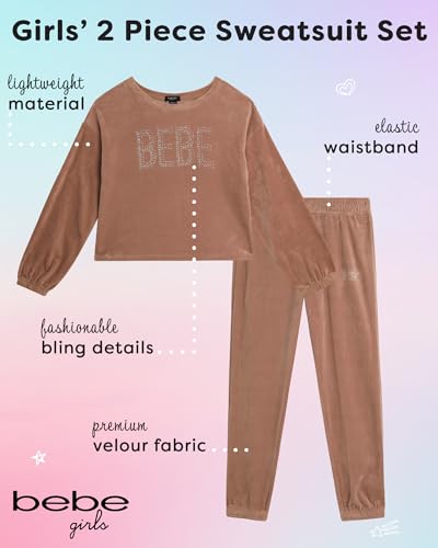 bebe Girls Jogger Set - 2 Piece Bling Velour Crewneck Long Sleeve Shirt and Jogger Pants - Girls Athletic Clothing Set (7-12)2