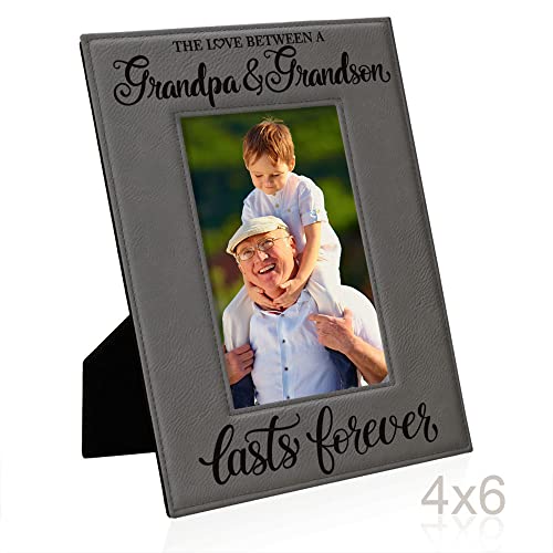 Kate Posh The Love Between A Grandpa & Grandson Lasts Forever Engraved Grey Leather Picture Frame, Gift For Grandpa, Gifts From Grandson, Grandparent's Day Gifts (4X6-Vertical) #TOP27