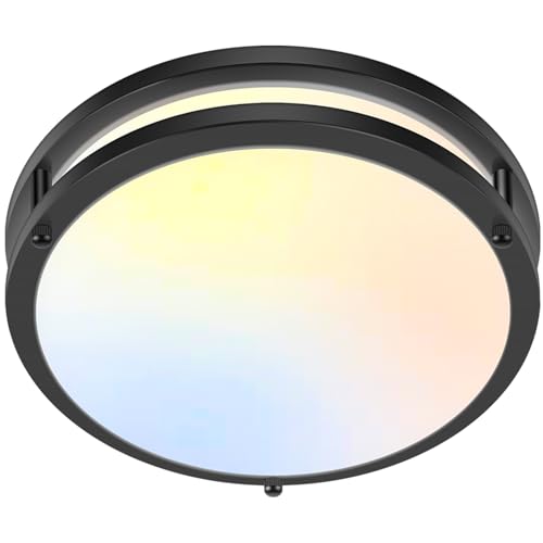 Image of GoBright 1-Pack 10 Inch Bathroom Light Fixtures Ceiling Mount, 30W 3600lm Super Bright LED 2700K /3000K /4000K /5000K /6500K Adjustable Dimmable Kitchen Hall Ceiling Lamps, Black