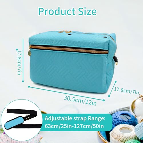 Image of Crochet Bag Organizer, Yarn Bag for Crocheting, Knitting Bag and Totes with Removable Shoulder Strap, Yarn Organizer Holder for Crochet Accessories, Knitting Needles (Blue)