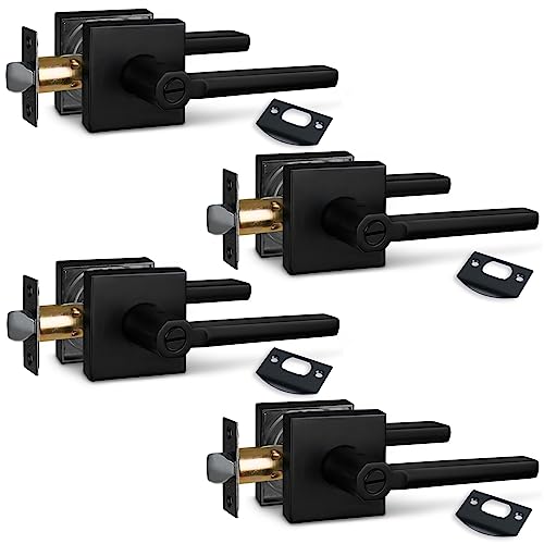 Image of NEWBANG (4Pack) Bed /Bath Room Door Lever for Privacy Bathroom and Interior Door Door Lock Handle in Aged Matt Black, HD1601-DB-BK-4P