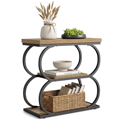 LITTLE TREE Narrow Side Table, 3-Tier Skinny Wooden End Table for Living Room, Slim Metal Nightstand for Small Space, Couch, Bedside, Home Office, Rustic Brown by LITTLE TREE - Used condition - Image 8