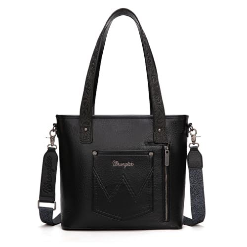 Image of Montana West Wrangler Cowhide Tote Bag for Women Western Tooling Handbag Leather Fringing with Turquoise Stone Concho