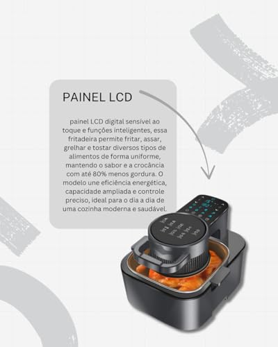 Fritadeira Grande Sem Óleo Air Fryer Digital Lcd 8L – Preto – 110V