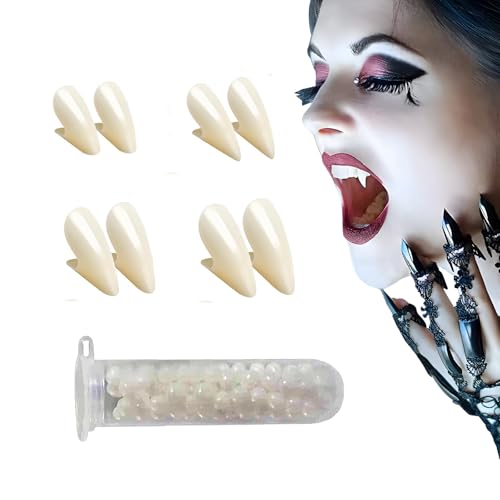 Jingyukj 4 Pairs Vampire Teeth,Halloween Vampire Fangs with Adhesive Cosplay Props Fangs/Fake Fangs Cosplay Costume Prop for Horror Party Decoration Party Favors fake blood Dress Up Accessories