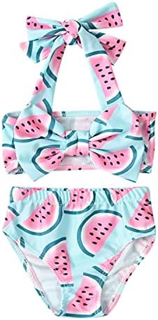 Aalizzwell Baby Girl Bathing Suit, Toddler Girls Two Piece Swimsuit Halter Top Bikini Bottoms Swimming Suit (Watermelon, 7-8)