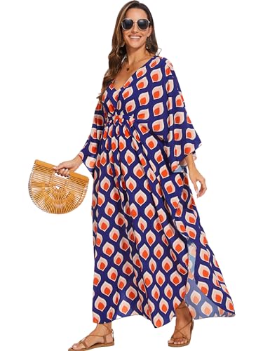 Image of Moss Rose Kaftan Dresses for Women V Neck Summer Swimsuit Cover up Caftan Maxi Beach Dresses