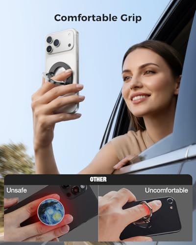 Image of SUPERONE for MagSafe Phone Grip, Adjustable Magnetic Phone Ring Holder Removable Finger Phone Ring Kickstand Compatible with MagSafe Accessories Only for iPhone 17 & 16 & 15 & 14 & 13 & 12 Series