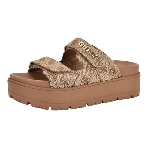 Guess Women's Faxon Sandal, Medium Brown Logo 210, 8