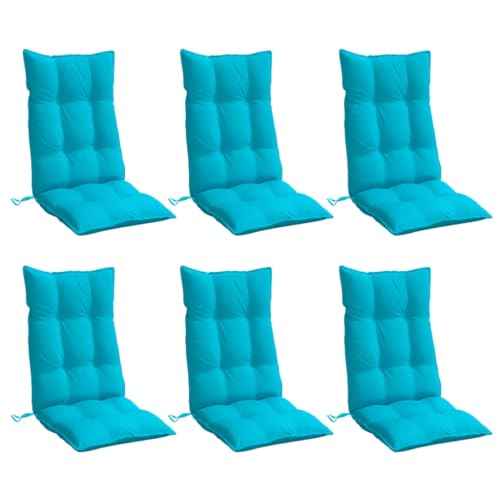 vidaXL Lot de 6 Coussins de Chaise à Dossier Haut, Galette de Siège Imperméable, Coussin d'Extérieur Anti-Glissement Jardin Terrasse, Turquoise