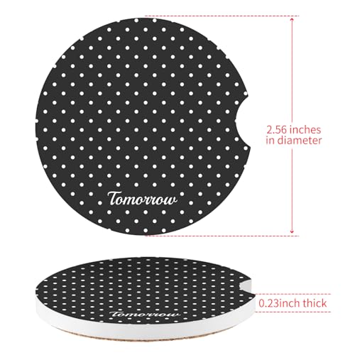 Watbro Cute Fashion Polka Dot Car Coasters 2 Pack for Cup Holders, 2.56 Inch Finger Notch Retro 70's Style Ceramics Heat Resistant Anti Slip Cork Base Car Drinks Coasters Auto Accessories-Black by Watbro - Used condition - Image 6