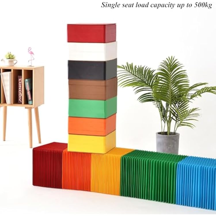 Paper Accordion Folding Telescopic Bench, Creative Design Bench, Folding Paper Stool Sofa Chair, Paper Relaxing Footrest, Suitable for Office, Reception Room, Living Room and Shopping Mall