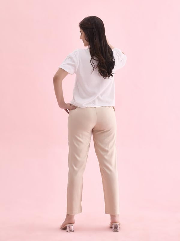 Image of GO COLORS Women Solid Mid Rise Relaxed Fit Viscose Casual Pants
