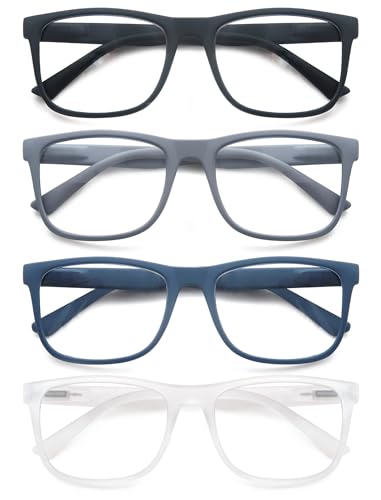 MODFANS Un Pack de 4 Gafas de Lectura Hombre Anti Luz Azul,Lente Clara,Vision Clara,Ligeras Comodas,Colores Mezclados