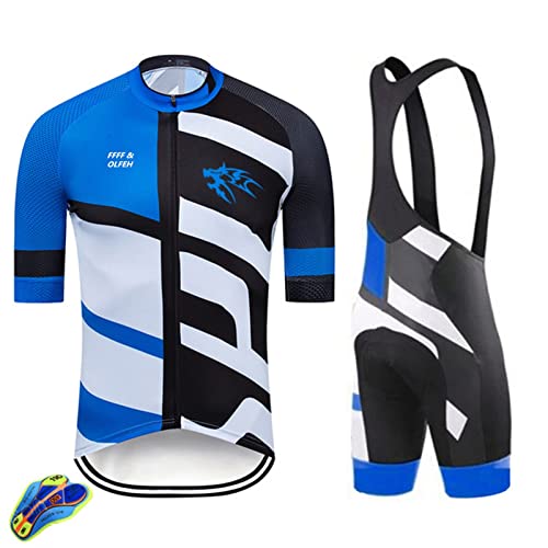 FFFF & OLFEH Vêtements Cyclisme Pro Homme Tenue Cycliste Manche Courte, Été Jerseys VTT et Cuissard à Bretelle avec 9D Coussin Gel, Cycling Route Respirant Séchage Rapide (PN2,5XL) Cover