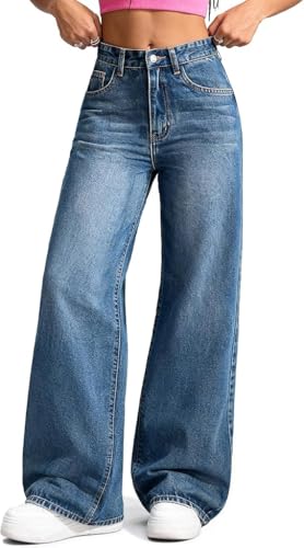 ZendEsltenx Baggy Jeans Women Mid-High Waist Loose Fit Wide Leg Denim Pants Stretch Boyfriend Style...