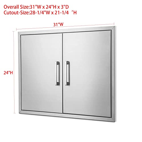Outdoor Kitchen Doors Stainless Steel,31"W By 24"H Double Access Door,Flush Mount For Outdoor Kitchen And Bbq Island #TOP2