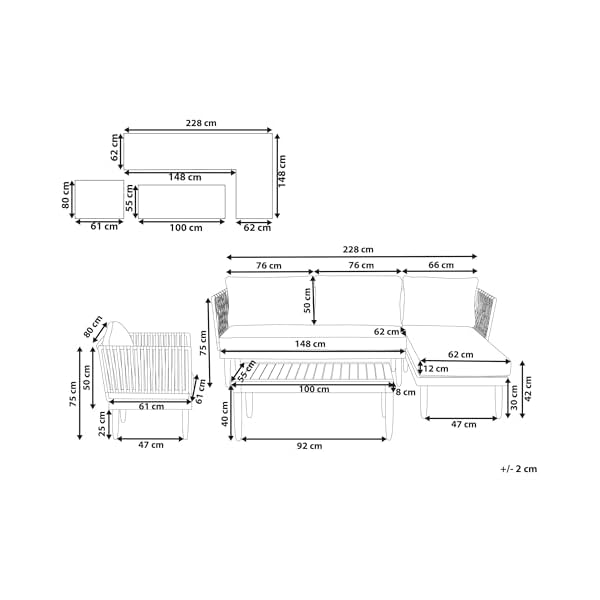 Patioco Gartenset Cremona Akazienholz 4-Sitzer Cremeweiß
