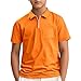 Kids Boys Quarter Zip Pique Shirts Short Sleeve Collared School Uniform Shirt Performance Tops with Chest Pocket Orange