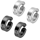Material: Edelstahl Flongo 4 PCS Edelstahl Creolen Huggie Ohrringe Ohrclip Ohrstecker Ohrhänger Silber Schwarz Ohne Loch Fake Piercing Klappcreolen (2 Paar) Herren,Damen