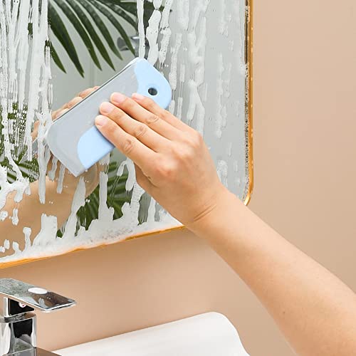 Image of 2 Pack Mini Squeegee, Small Kitchen Countertop Squeegee, Soft Glass Cleaner for Home Tabletop, Bathroom Mirror, Car Window Cleaning Squeegee All-Purpose Wiper Tool, Blue