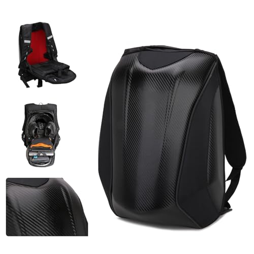 JFG RACING Motorrad Rucksack,Helm Rucksack Wasserdicht,Gepäcktasche Multifunktionstasche,Hartschalen Rucksack Kohlefaser für Fahrradtasche Supermoto Straßenmotorrad Rennmotorrad Schwarz