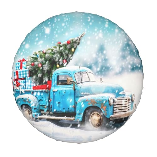 Image of New Year Blue Truck Spare Tire Cover for Rv Trailer Camper- Cute Xmas Winter Waterproof Wheel Protectors Cover Universal Fit for Truck SUV Travel New Year Outdoor-15 inch